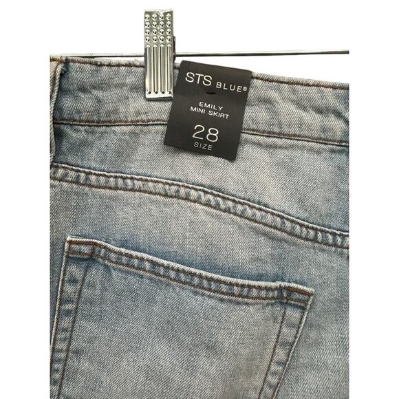 STS Blue Womens Emily Mini Denim Pencil Skirt Frayed Hem Pockets Distressed 28 - Picture 4 of 6